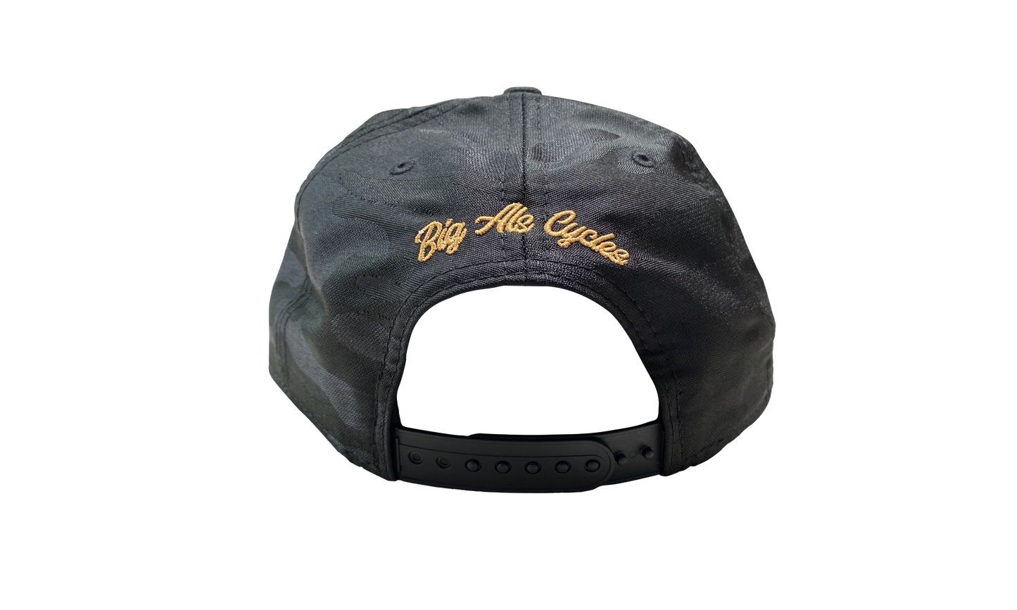 Big Al's Bar logo Black camo/ Brown New Era snap back Hat